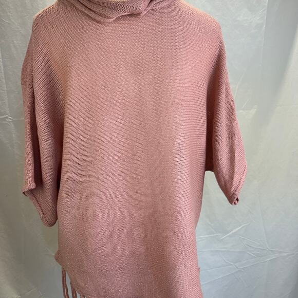 Y2K Fringe cowl neck mauve Sweater with metallic threads woven throughout Sz M - Picture 6 of 12